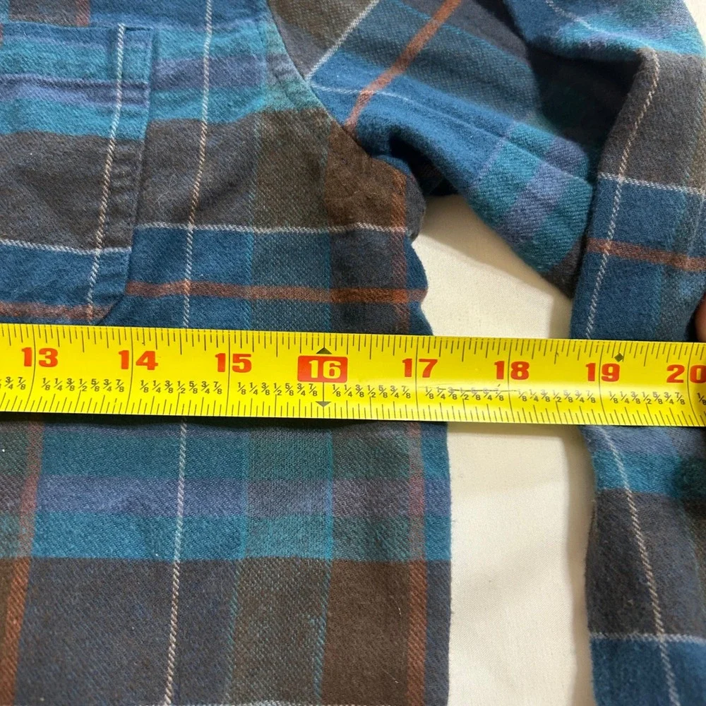 Art Class Boys Hooded Flannel Shirt Blue Brown Plaid L 12/14‎ Button Down Hoodie